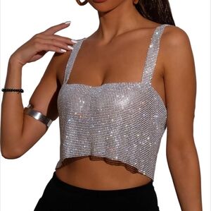 Silver Rhinestone Crop Top And Skirt Matching Set Size Small